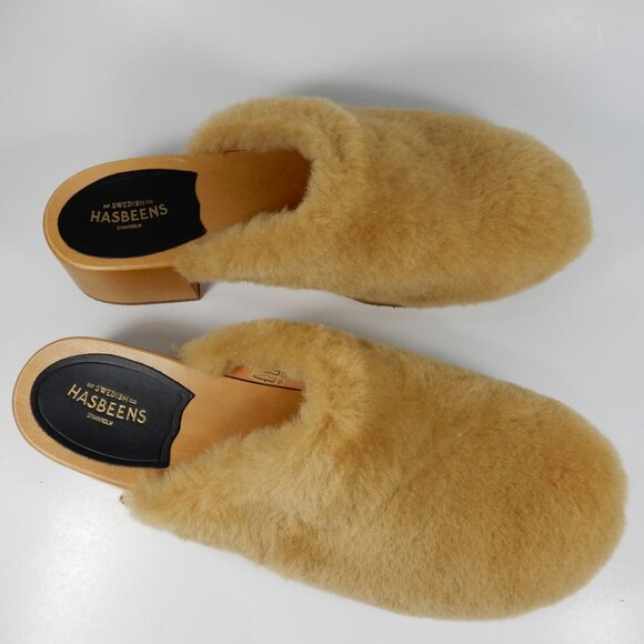 Swedish Hasbeens Fluff Slip On CLOGS Size 41 10.5 11 Shearling Wood NEW $340 - Picture 12 of 14